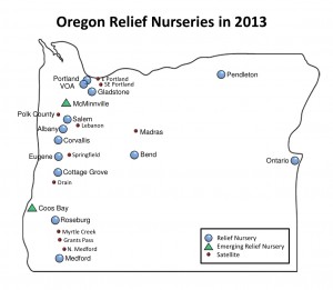 Map of Oregon Relief Nurseries in 2013